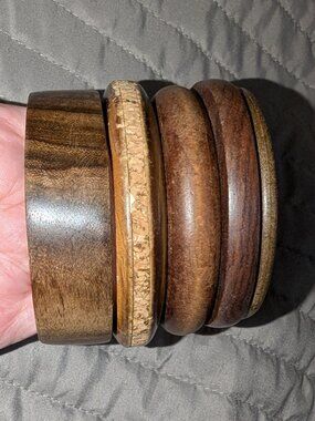 Wooden Bangle Bracelet Set Chunky Boho Stacked 6557